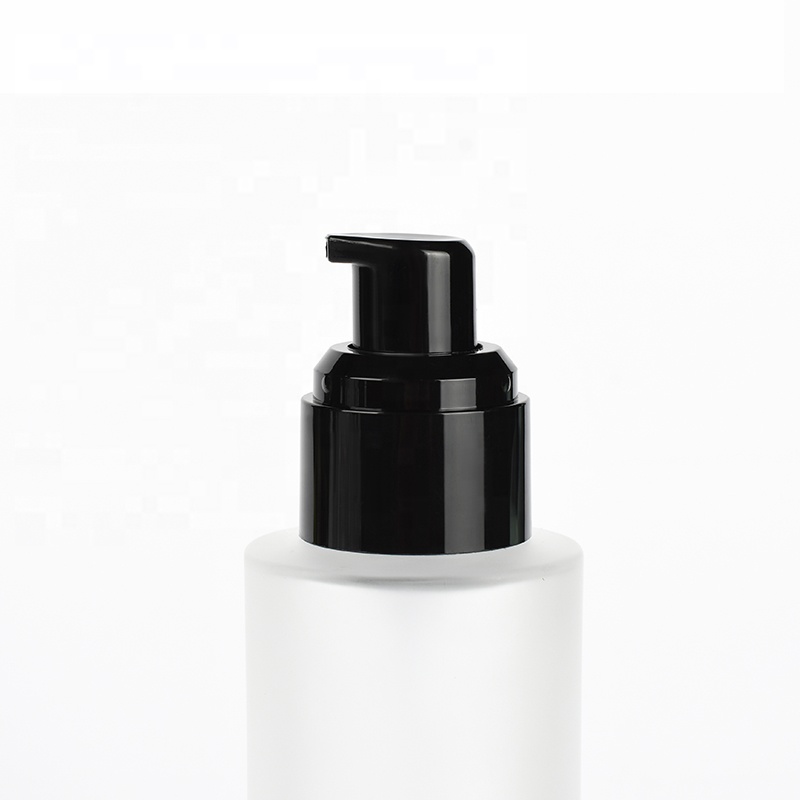 Cosmetic Packaging 20ml 30ml 50ml 100ml 120ml empty serum frosted clear flat shoulder glass bottle with plastic pump lotion cap