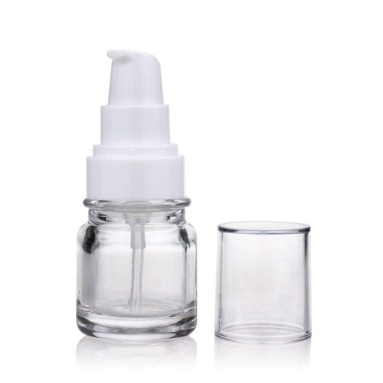 Cosmetic Packaging 30ml Round Clear Empty Serum Lotion Foundation Glass Bottle With Pump
