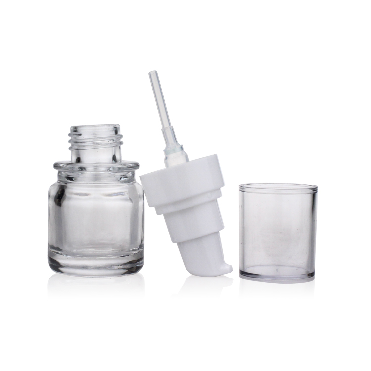 Cosmetic Packaging 30ml Round Clear Empty Serum Lotion Foundation Glass Bottle With Pump