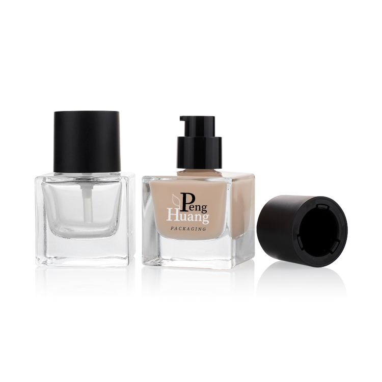 Cosmetic Packaging 30ml Square Foundation Glass Bottle With Black Pump Lotion Liquid Foundation Bottles Skin Revive Makeup