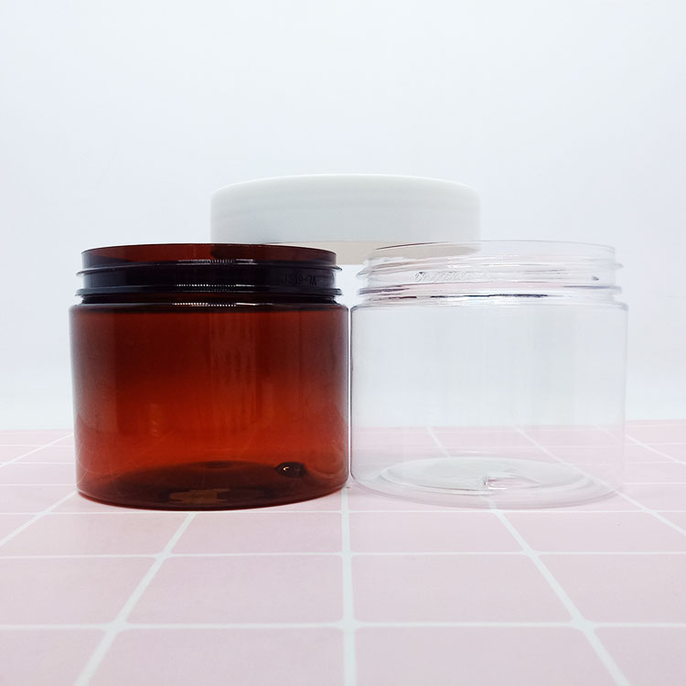 Cosmetic Packaging 50g 100g 150g 200g Clear and amber PET Plastic Cream Jar with gold aluminum Lid