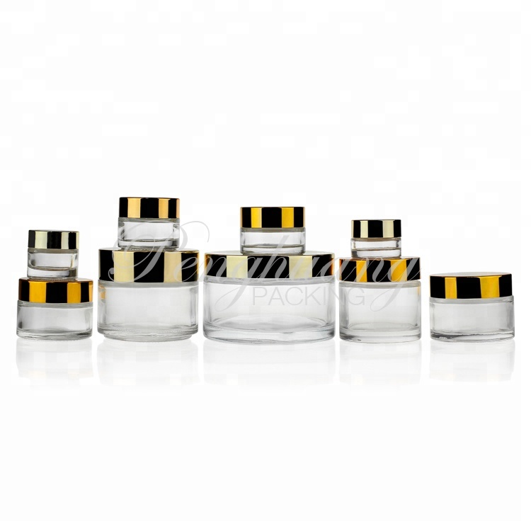 Cosmetic Packaging 5g 10g 20g 30g 50g 100g Frosted Glass Cream Jar with Black Lid