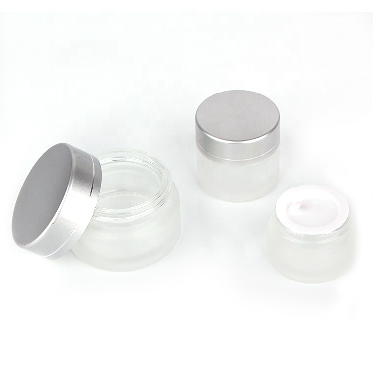 Cosmetic Packaging 5ml 10ml 15ml 20ml 30ml 50ml 100ml Skincare frosted Glass cosmetics jars with sliver Lid