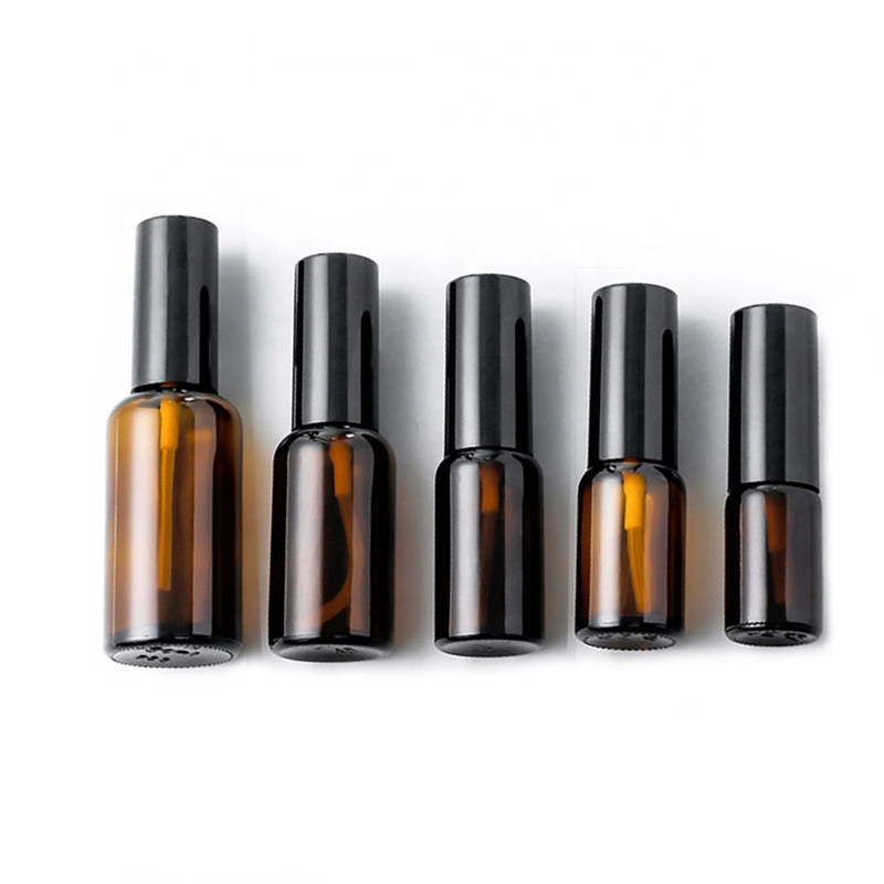 Cosmetic Packaging 5ml 10ml 15ml 20ml 30ml 50ml Essential Oil Refillable Amber Glass Spray Bottle with Black Spray Pump Cap