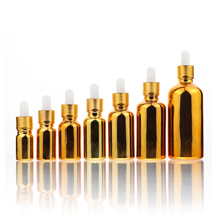 Cosmetic Packaging 5ml 10ml 30ml Gold Essential Oil Serum Glass Dropper Roller Bottles