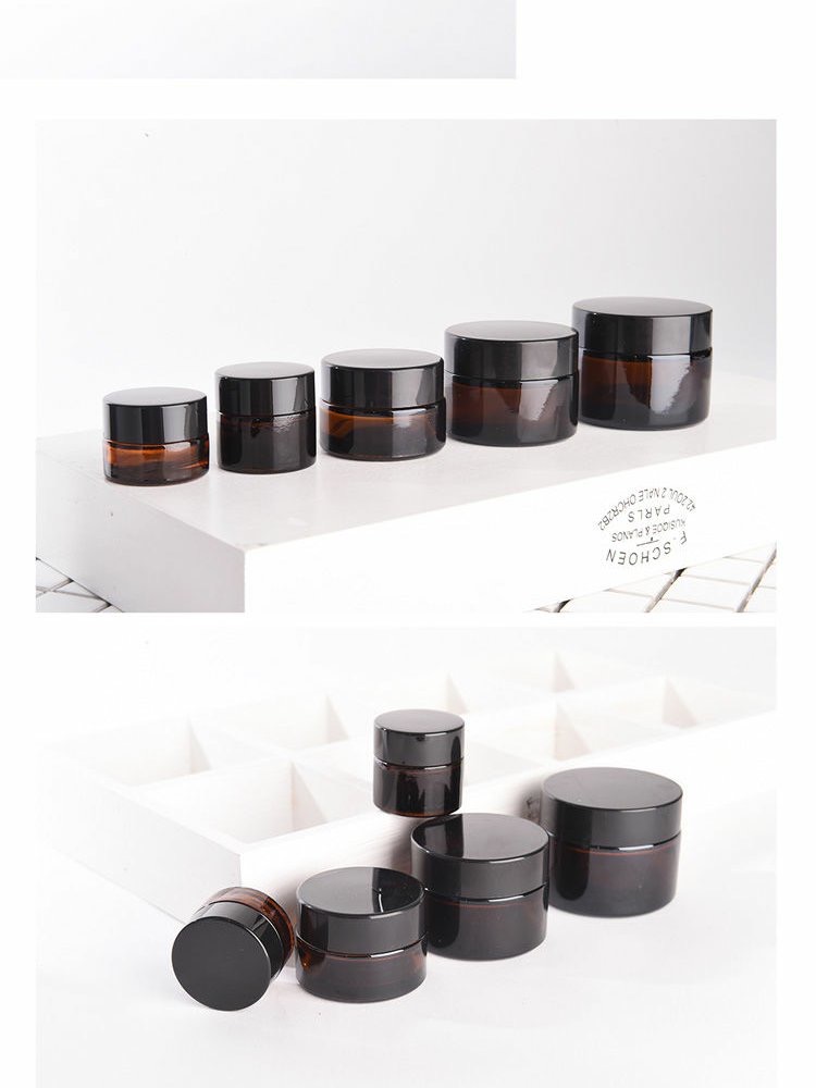 Cosmetic Packaging Amber Glass Cream Jar With Black Plastic Screw Cap