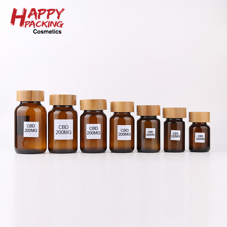 Cosmetic Packaging Amber glass gallipot with bamboo child resistance Lid Glass Jar 60ml 75ml 100ml 120ml 150ml 200ml 250ml