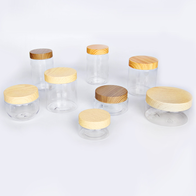 Cosmetic Packaging Container Screw Lid plastic PET Jar with Bamboo caps