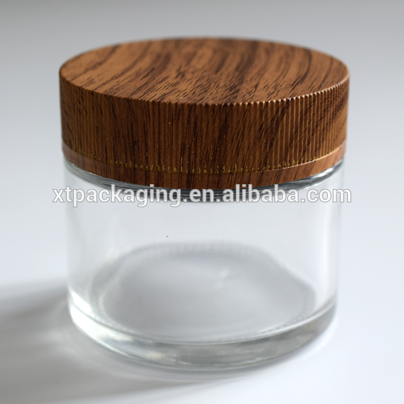 Cosmetic Packaging Cream Cosmetic Glass Jar High Quality With Printed Wood Lid Custom Logo Surface Cap Color