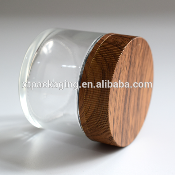 Cosmetic Packaging Cream Cosmetic Glass Jar High Quality With Printed Wood Lid Custom Logo Surface Cap Color