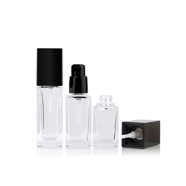 Cosmetic Packaging Cream Serum Square 15ml Liquid Foundation Bottle Glass with Pump For Lotion