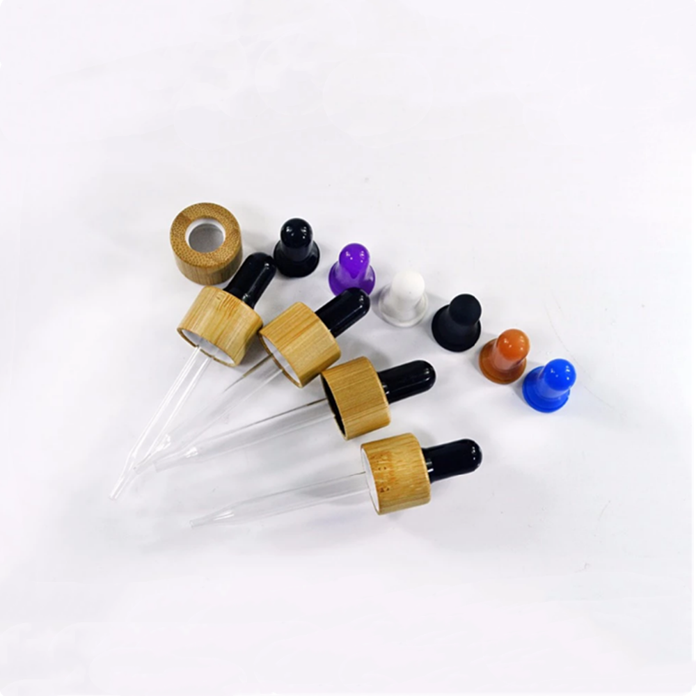 Cosmetic Packaging Essential Oil Frosted Green Glass Dropper Bottle With Bamboo Cap