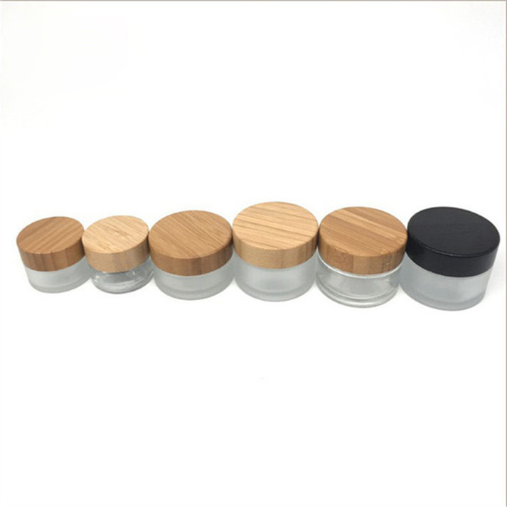 Cosmetic Packaging Glass Cream Jar Bottle Set With Bamboo Color Lid