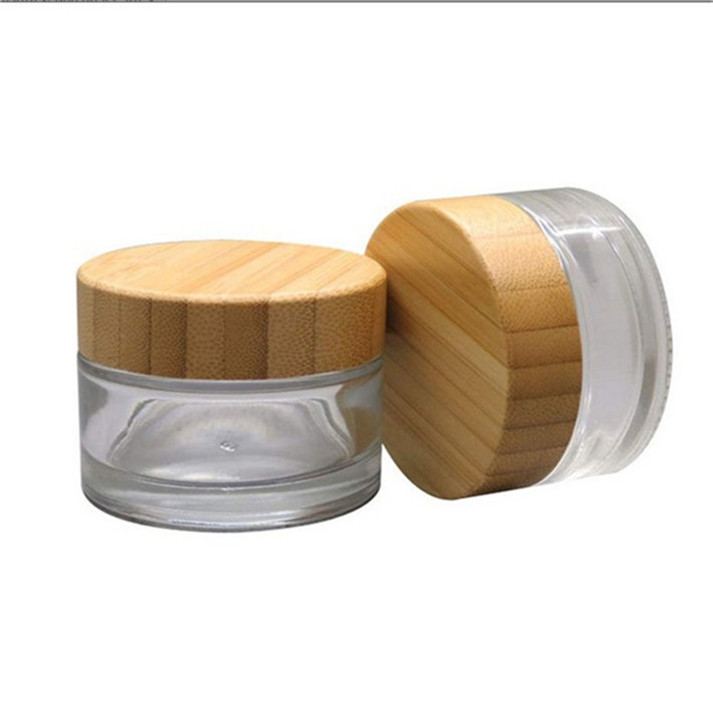 Cosmetic Packaging Glass Cream Jar Bottle Set With Bamboo Color Lid