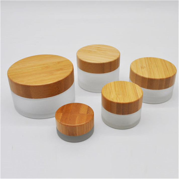 Cosmetic Packaging Glass Cream Jar Bottle Set With Bamboo Color Lid