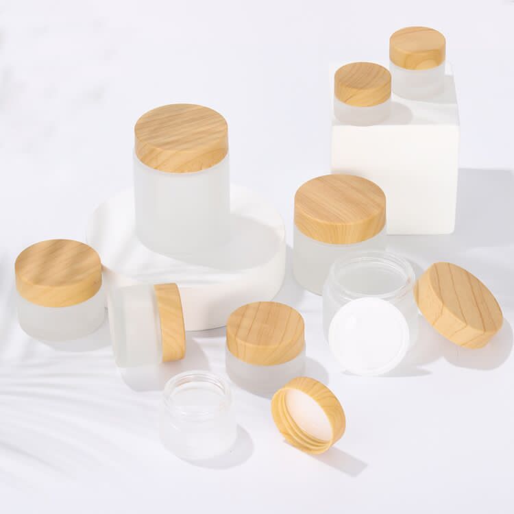 Cosmetic Packaging Glass Jars and Bottles Cosmetic Jars Cream Jars With Bamboo Lids