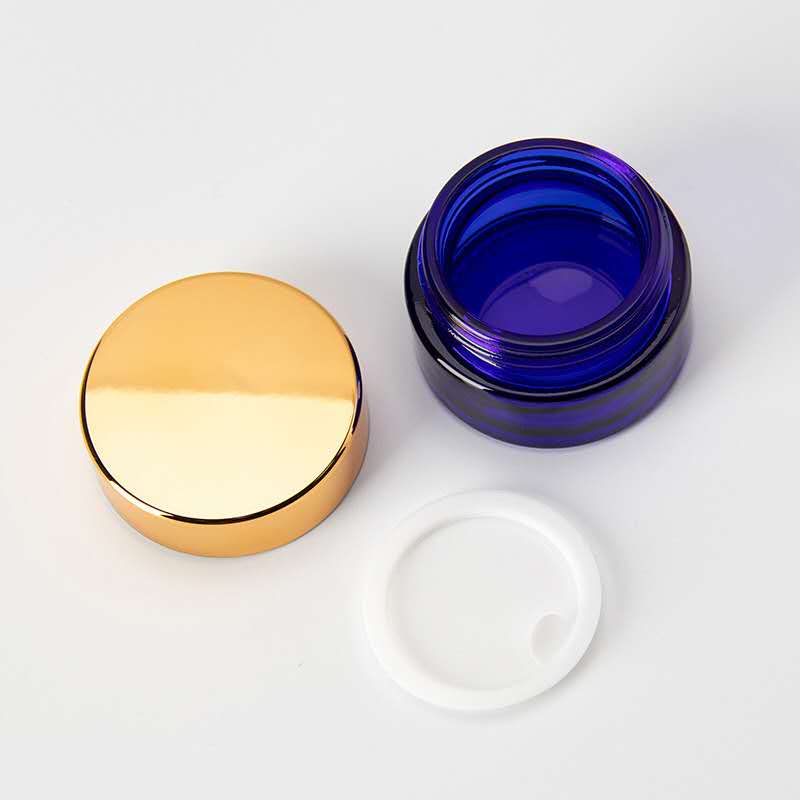 Cosmetic Packaging Jar cobalt blue glass jar gold cap