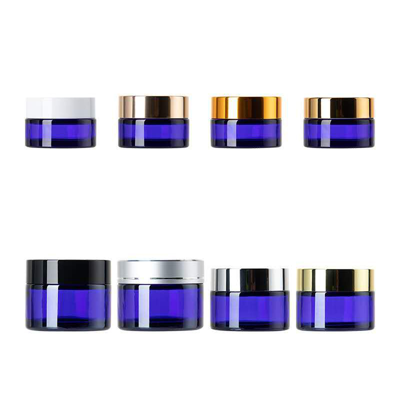 Cosmetic Packaging Jar cobalt blue glass jar gold cap