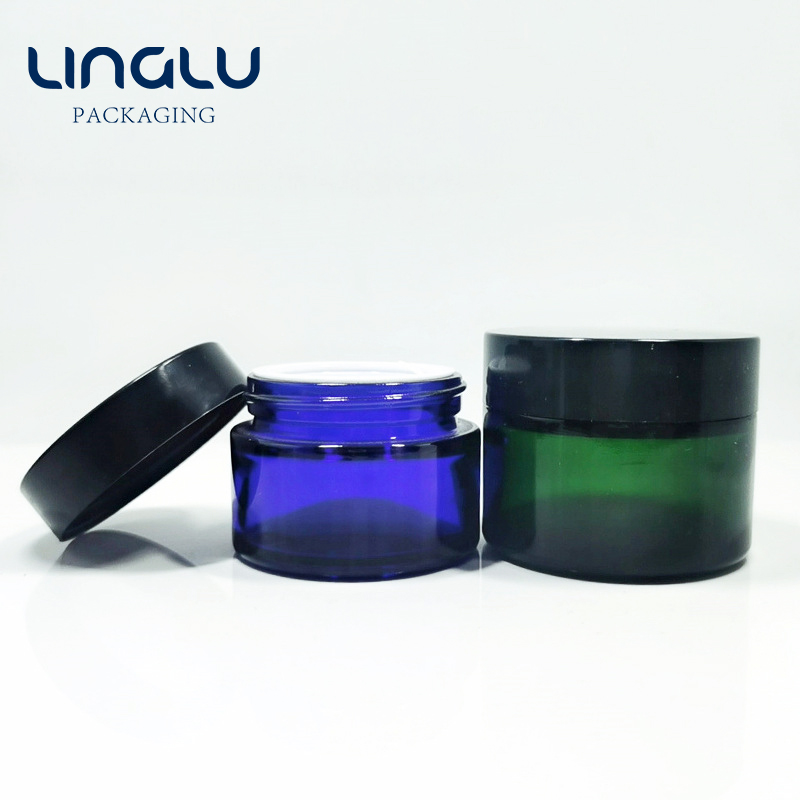 Cosmetic Packaging Jar cobalt blue glass jar gold cap