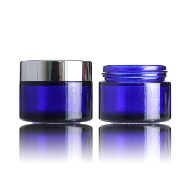 Cosmetic Packaging Jar cobalt blue glass jars 50 ml with silver cap