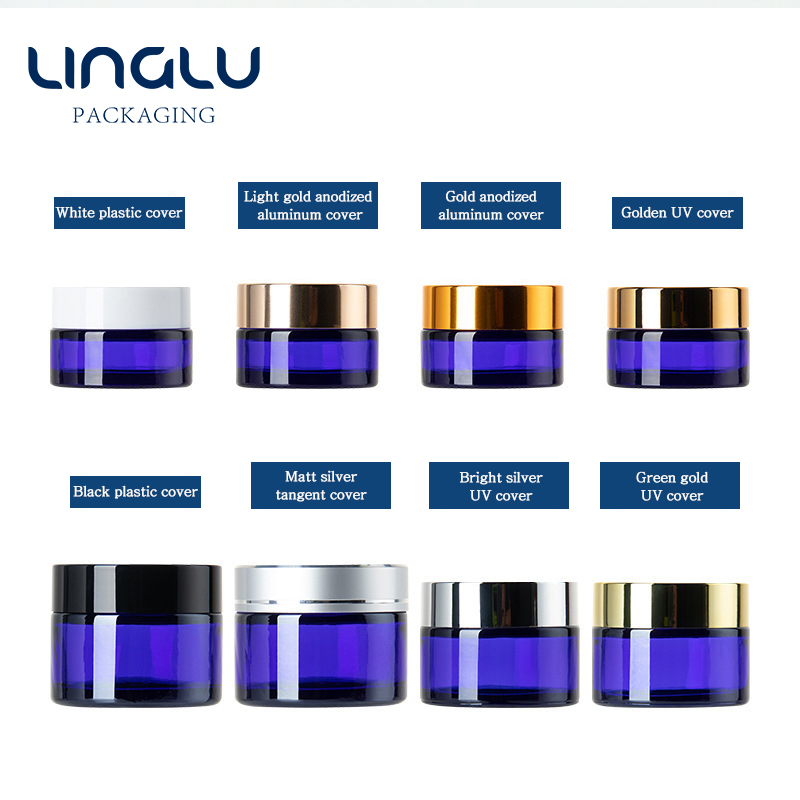 Cosmetic Packaging Jar cobalt blue glass jars 50 ml with silver cap