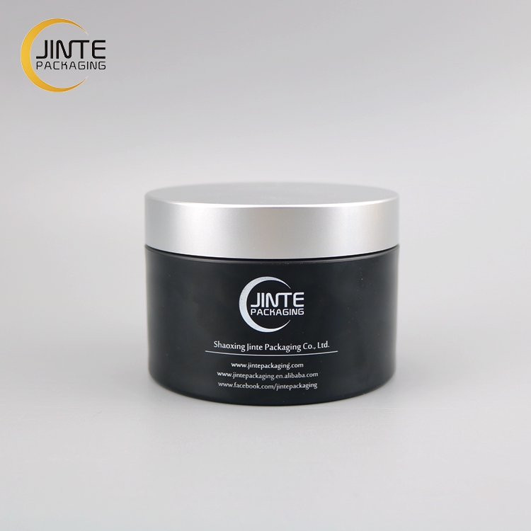 Cosmetic Packaging Matt Black PETG Plastic Jar with Silver Lid for Cream 200g
