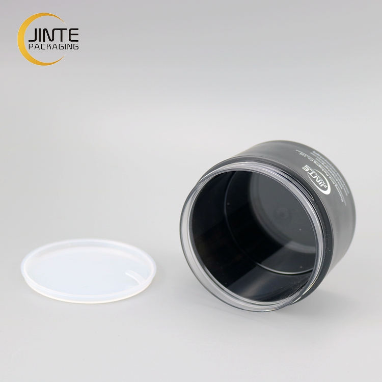 Cosmetic Packaging Matt Black PETG Plastic Jar with Silver Lid for Cream 200g