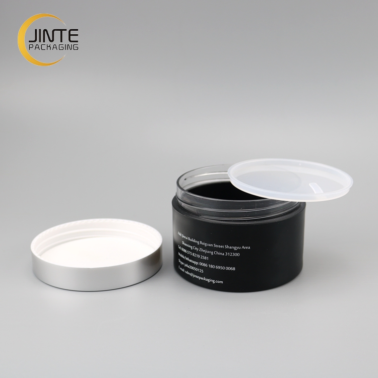 Cosmetic Packaging Matt Black PETG Plastic Jar with Silver Lid for Cream 200g