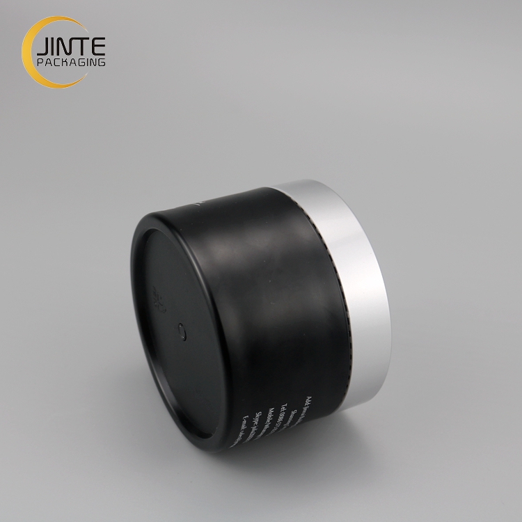 Cosmetic Packaging Matt Black PETG Plastic Jar with Silver Lid for Cream 200g