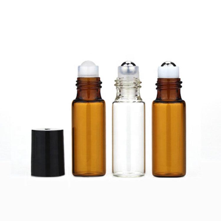 Cosmetic Packaging Mini Roll On Bottle For Essential Oil Clear 5ml 10ml Glass Bottle With Stainless Steel Roll Ball