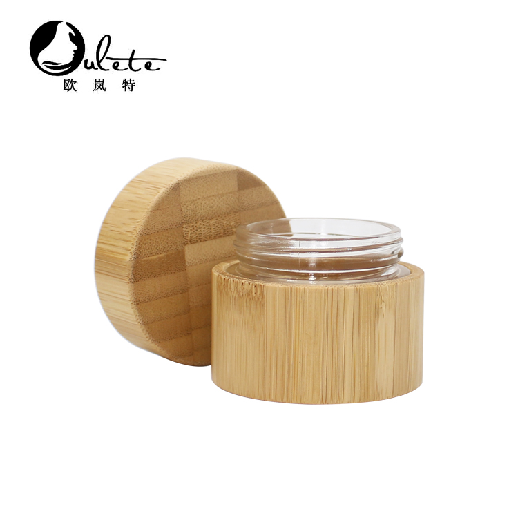 Cosmetic Packaging Natural Bamboo Glass Jar With Bamboo Lid With customized Logo 15g 20g 30g 50g 100g 200g