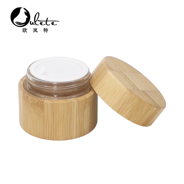 Cosmetic Packaging Natural Bamboo Glass Jar With Bamboo Lid With customized Logo 15g 20g 30g 50g 100g 200g