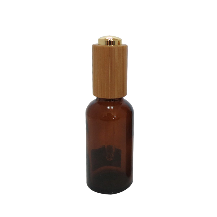 Cosmetic Packaging Skincare 50ml 30ml 100ml Essential Oil Black Amber Glass bottles with Bamboo Press Caps