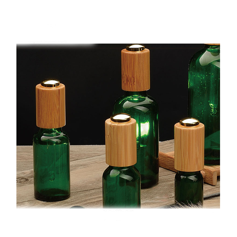 Cosmetic Packaging Skincare 50ml 30ml 100ml Essential Oil Black Amber Glass bottles with Bamboo Press Caps