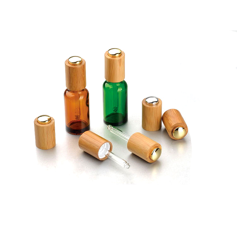 Cosmetic Packaging Skincare 50ml 30ml 100ml Essential Oil Black Amber Glass bottles with Bamboo Press Caps