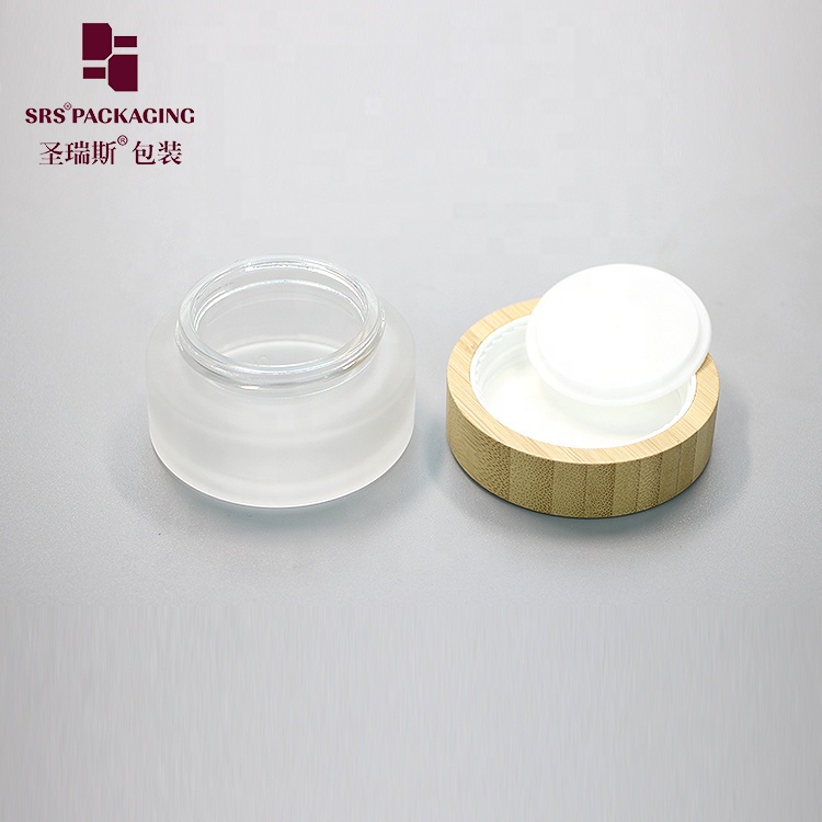 Cosmetic Packaging Stock 30g Empty Frost Bamboo Glass Jar For Cream