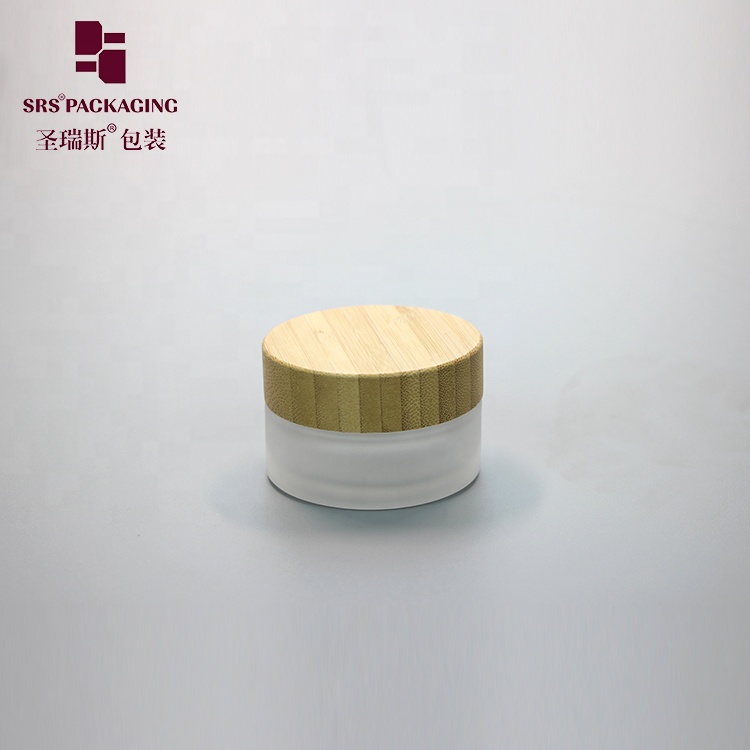Cosmetic Packaging Stock 30g Empty Frost Bamboo Glass Jar For Cream