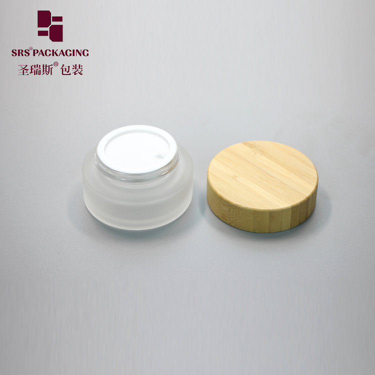 Cosmetic Packaging Stock 30g Empty Frost Bamboo Glass Jar For Cream