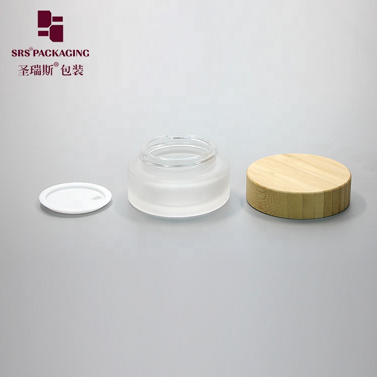 Cosmetic Packaging Stock 30g Empty Frost Bamboo Glass Jar For Cream