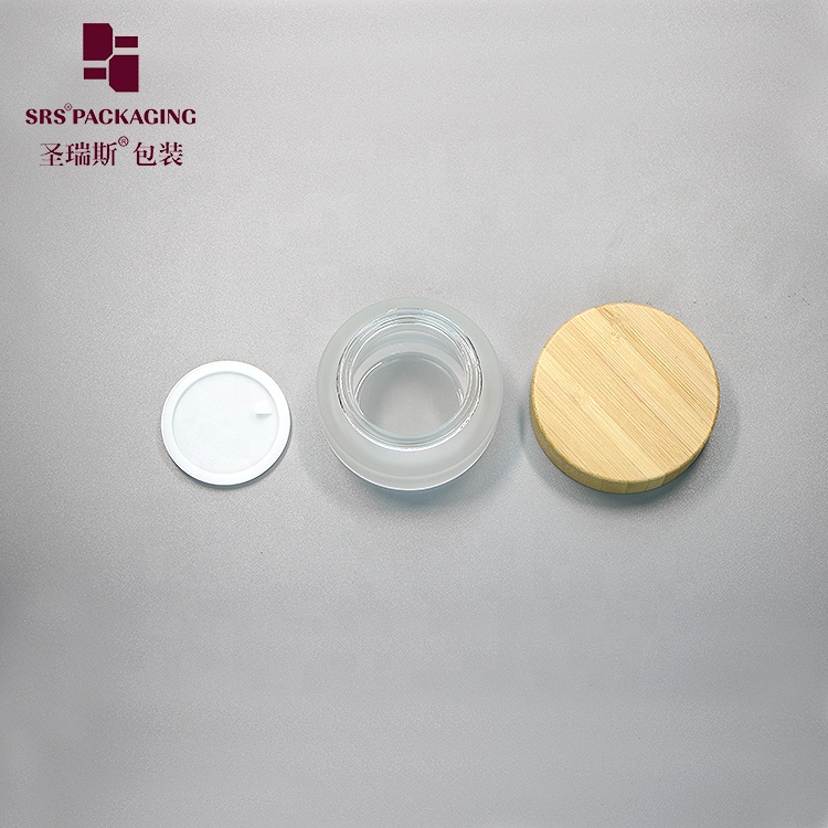 Cosmetic Packaging Stock 30g Empty Frost Bamboo Glass Jar For Cream