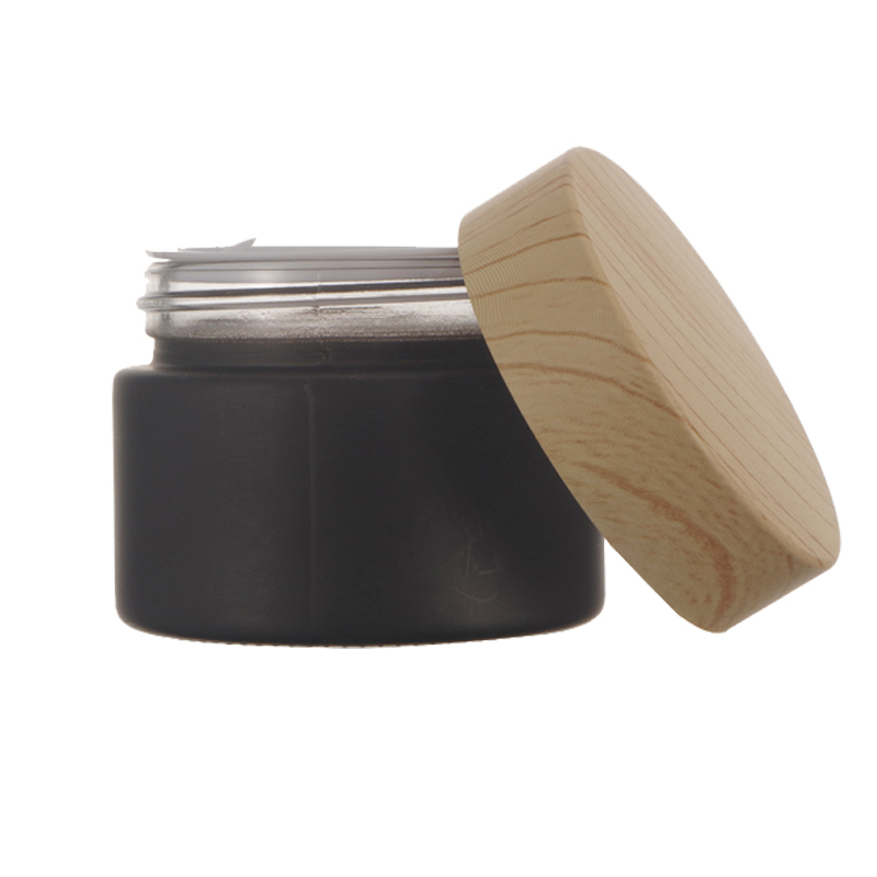 Cosmetic Packing 20ml 30ml 50ml 100ml Black Jar Bamboo Cosmetic Jars Glass Jars With Wood Lid
