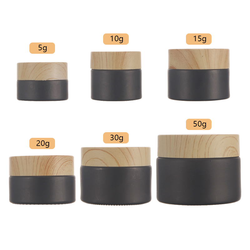 Cosmetic Packing 20ml 30ml 50ml 100ml Black Jar Bamboo Cosmetic Jars Glass Jars With Wood Lid