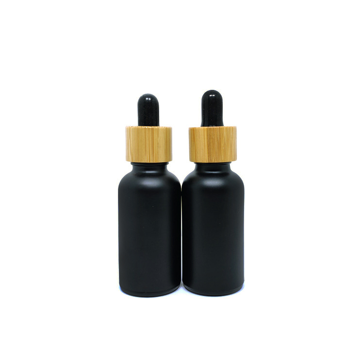 Cosmetic Packing Essential Oil 30ml Matte Black Glass Bamboo Dropper Bottle