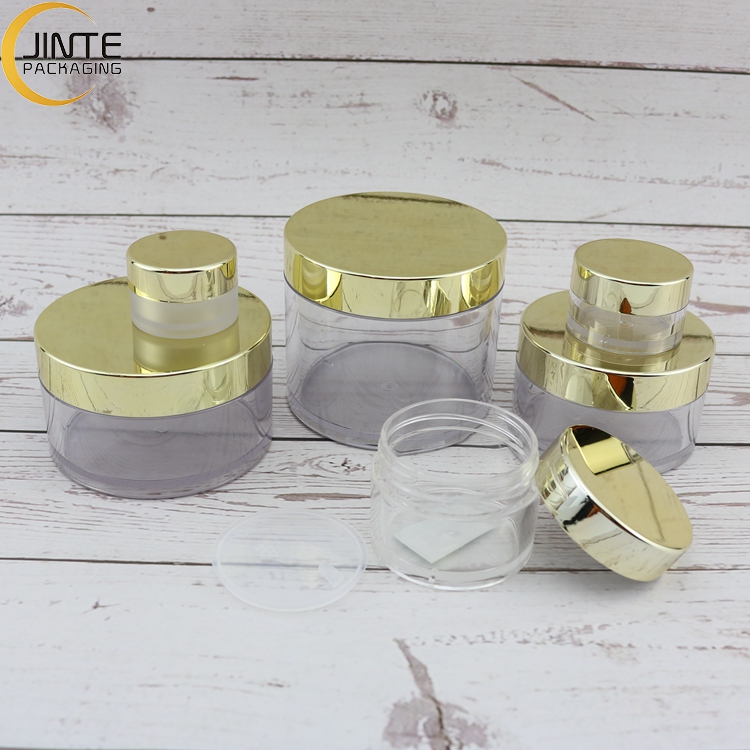Cosmetic Plactic Packaging  Containers Food Grade Round Jar  With Gold Lid  Printed Jar Cap 8oz 6oz 5oz 4oz
