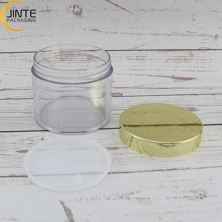 Cosmetic Plactic Packaging Containers Food Grade Round Jar With Gold Lid Printed Jar Cap 8oz 6oz 5oz 4oz