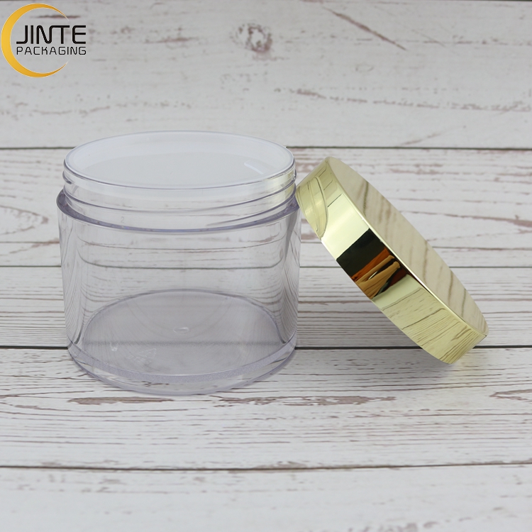 Cosmetic Plactic Packaging Containers Food Grade Round Jar With Gold Lid Printed Jar Cap 8oz 6oz 5oz 4oz