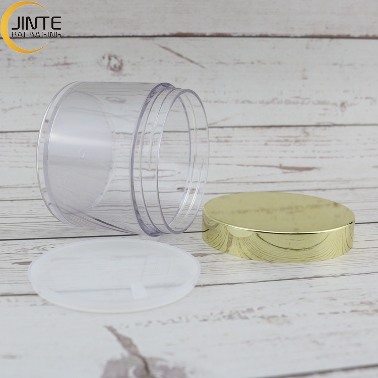 Cosmetic Plactic Packaging Containers Food Grade Round Jar With Gold Lid Printed Jar Cap 8oz 6oz 5oz 4oz