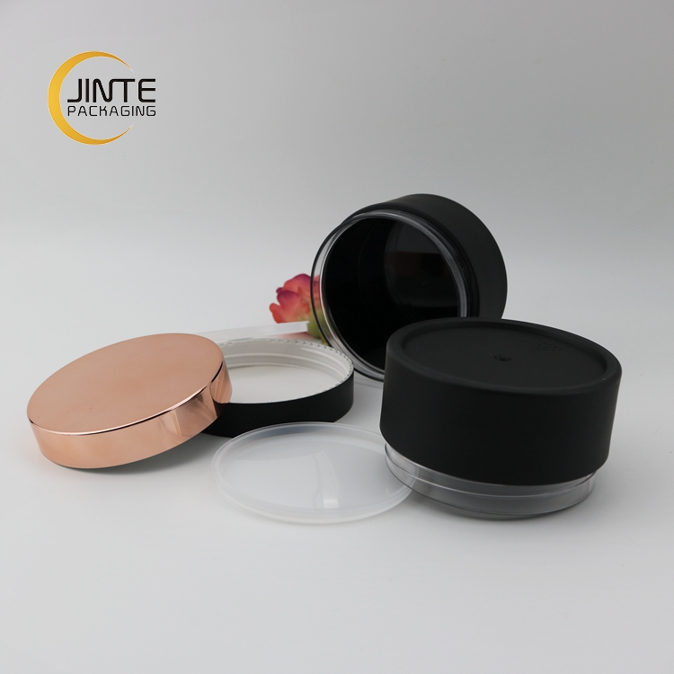 Cosmetic Round Hair Pomade Plastic Containers Rose Gold Cap Black PETG Empty Jar