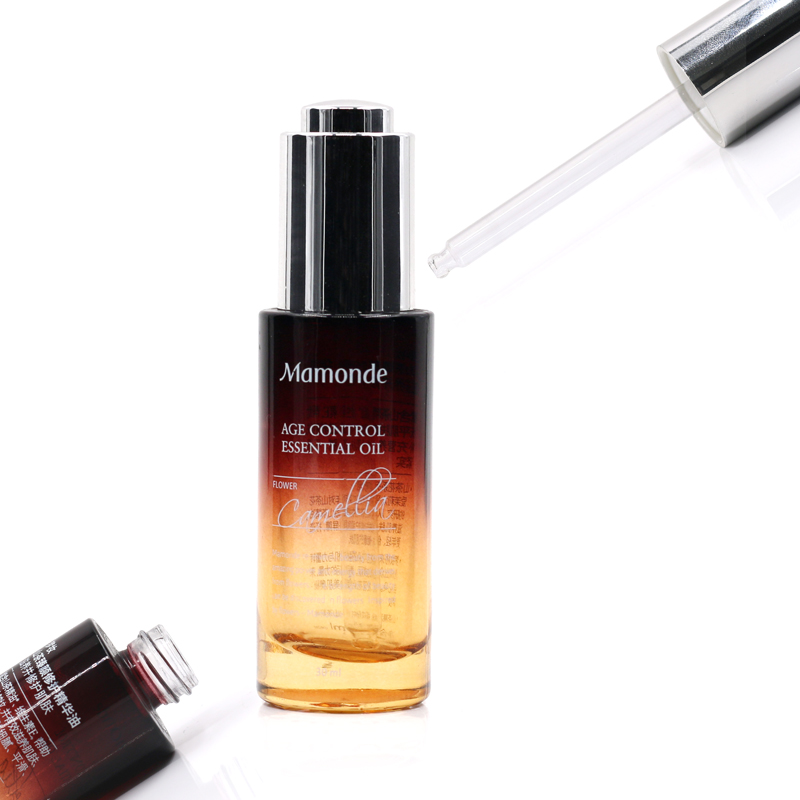 Cosmetic Serum Essential Oil glass bottle with white silver electroplated dropper