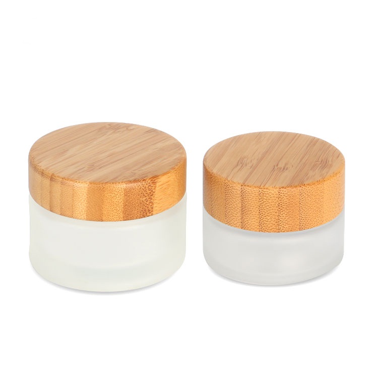 Cosmetic Small Pack Bamboo Lid Frosted Glass Jar 15g 30g 50g glass cosmetic jar